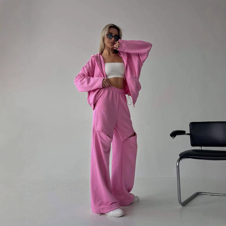 Damen Sportlicher Hoodie und weite Loungehose Set WW