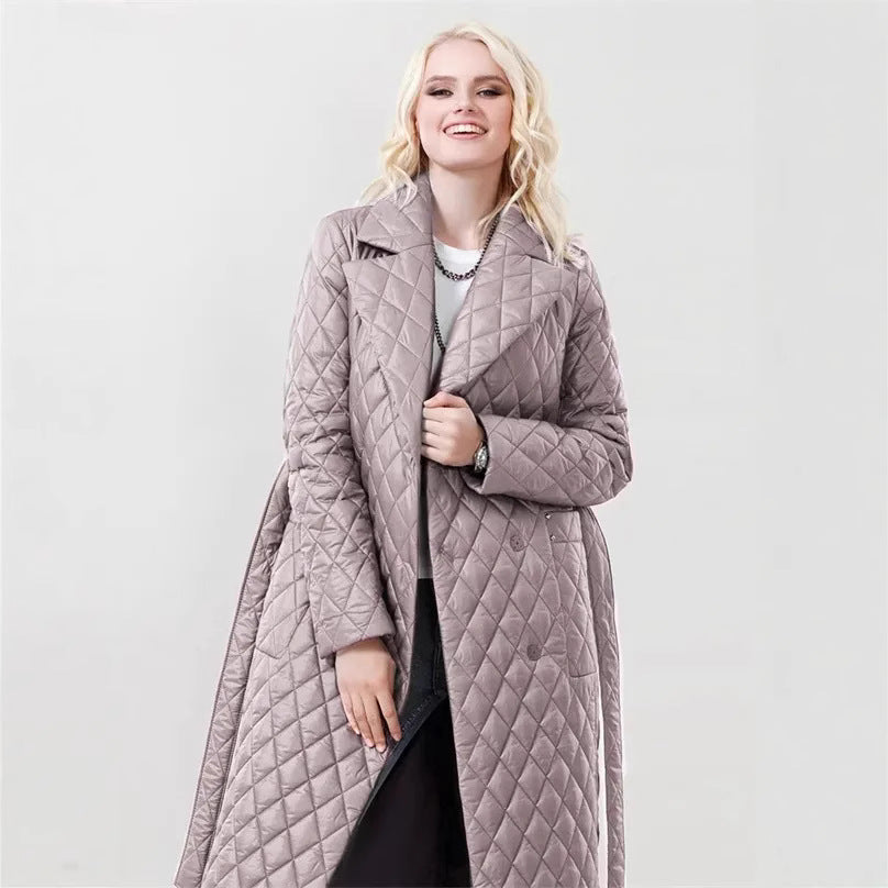 Damen Steppmantel mit Gürtel und hohem Kragen WW