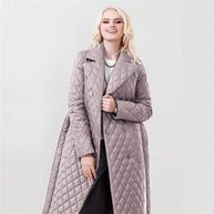 Damen Steppmantel mit Gürtel und hohem Kragen WW