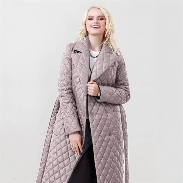 Damen Steppmantel mit Gürtel und hohem Kragen WW