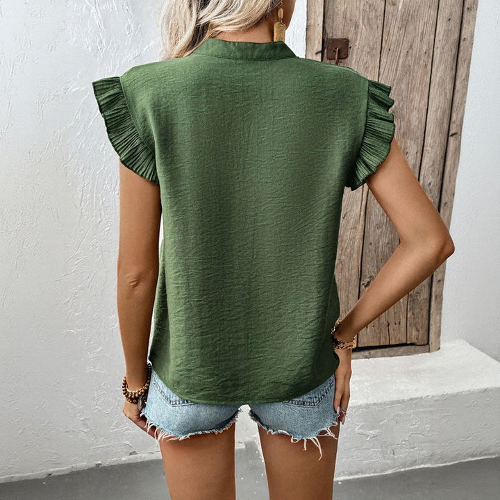 Damen Bluse mit voluminösen Rüschenärmel und eleganter V-Ausschnitt W&W Mode