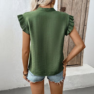 Damen Bluse mit voluminösen Rüschenärmel und eleganter V-Ausschnitt WW