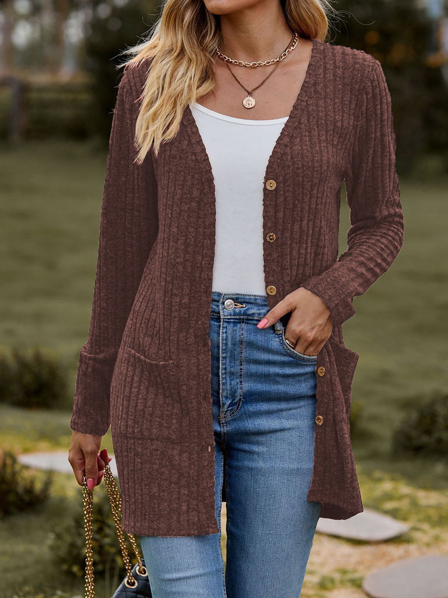 Damen Strickjacke mit elegantem Rippenmuster und praktischen Taschen WW