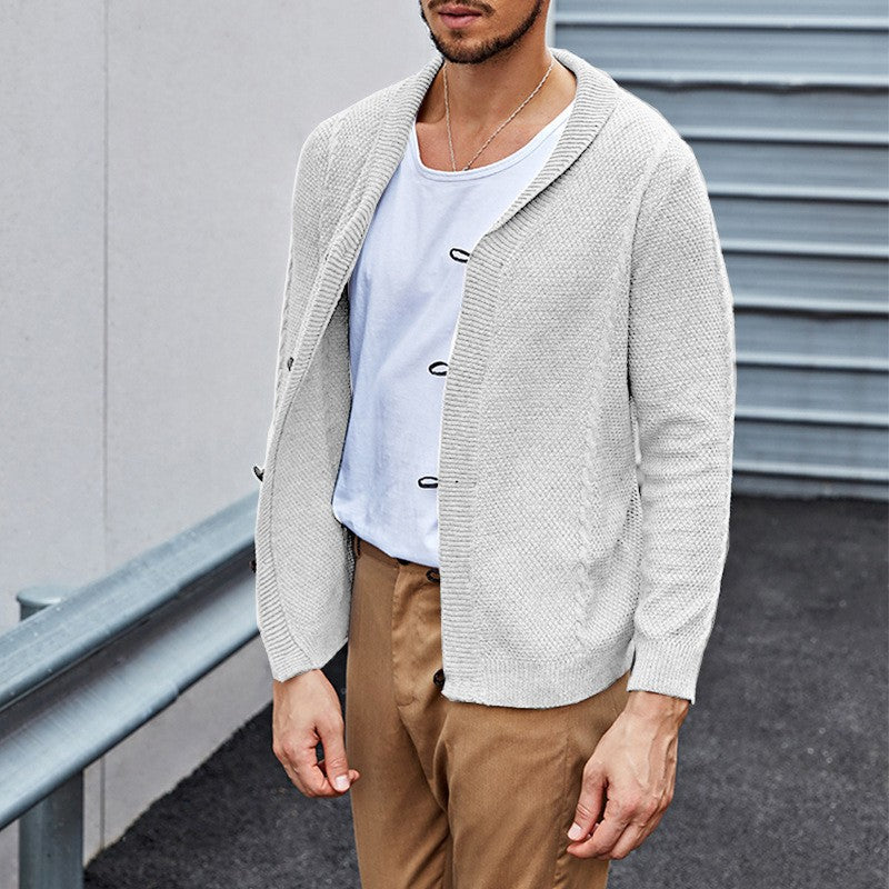 Herren kuschelige Strickjacke mit Schalkragen und praktischen Knöpfen WW
