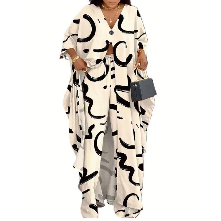 Damen Set aus kimonoartigem Oberteil und weitem Hosen WW