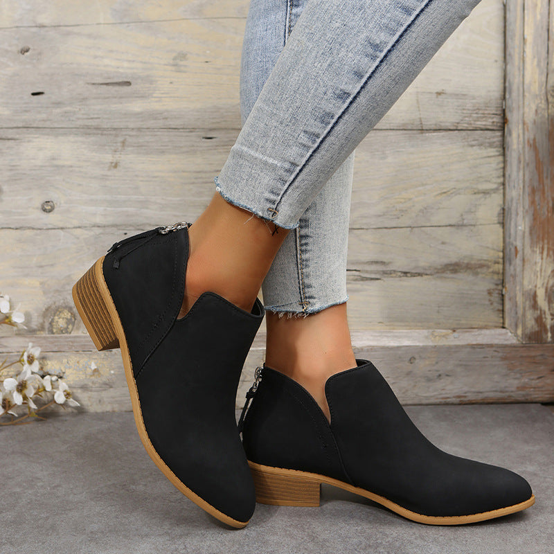 Damen Ankle Boots mit elegantem Reißverschluss und komfortablem Blockabsatz WW