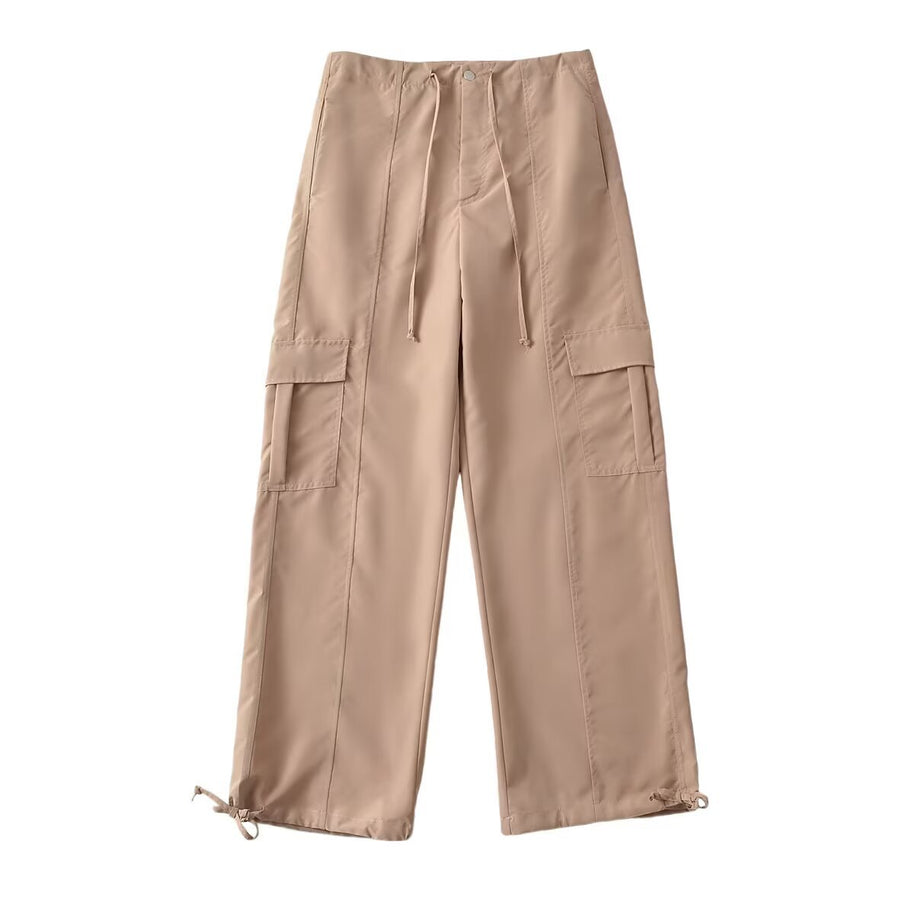 Damen bequeme Cargo-Hose mit verstellbarem Bund und funktionellen Taschen WW
