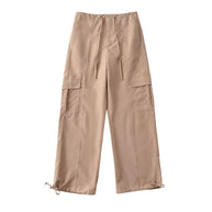 Damen bequeme Cargo-Hose mit verstellbarem Bund und funktionellen Taschen WW