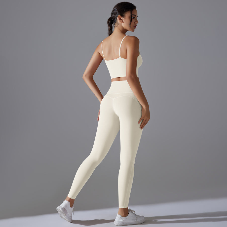 Damen Sportliches Bustier- und High-Waist-Leggings-Set mit nahtloser Konstruktion und atmungsaktiver Technologie WW