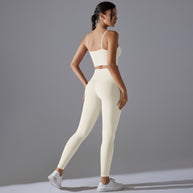 Damen Sportliches Bustier- und High-Waist-Leggings-Set mit nahtloser Konstruktion und atmungsaktiver Technologie WW