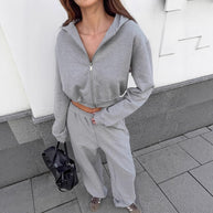 Damen Bequemes Sportanzug Set mit Kapuzenjacke und weiten Hosen WW