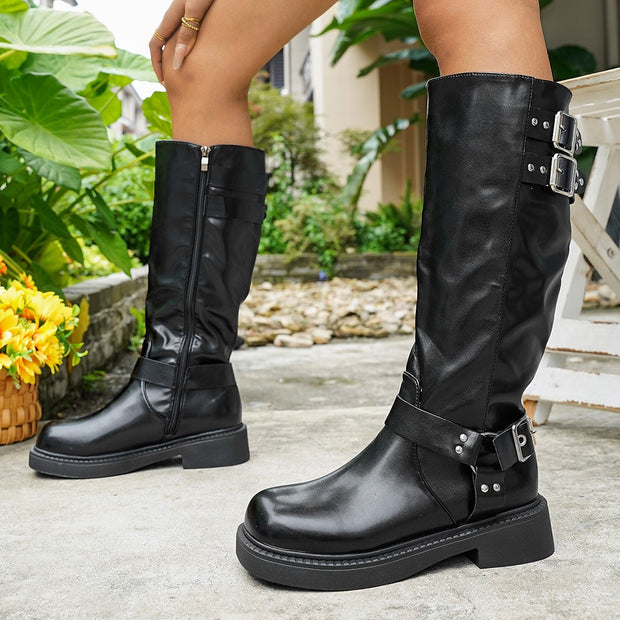 Damen Stiefel mit modischen Schnallen-Details und strapazierfähigem Obermaterial WW