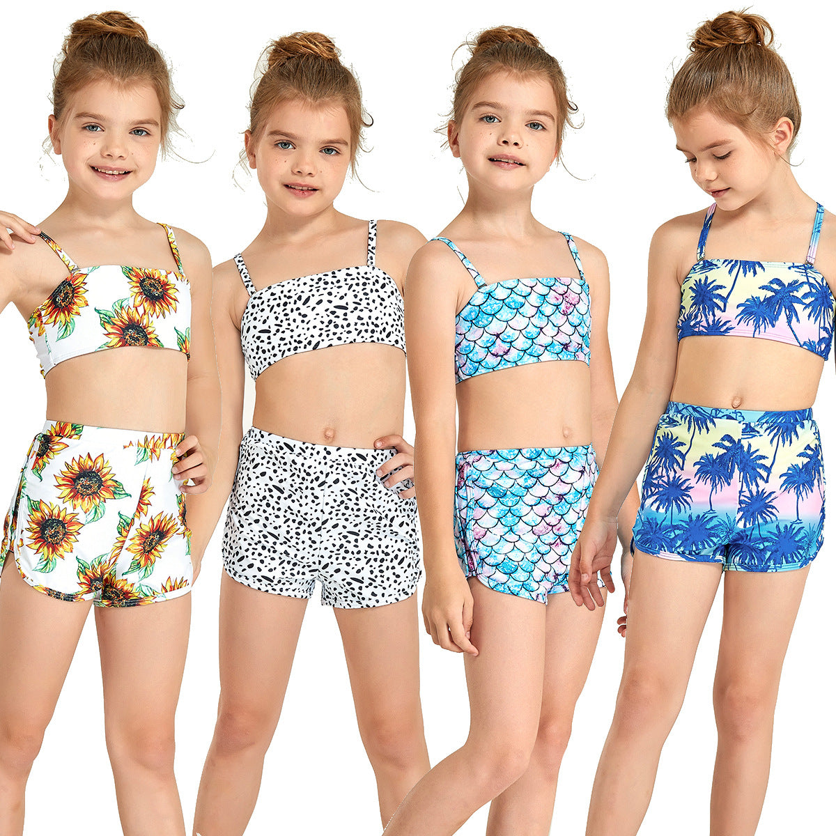 Mädchen Bikini-Set mit modischem Crop-Oberteil und hoch geschnittenen Shorts WW