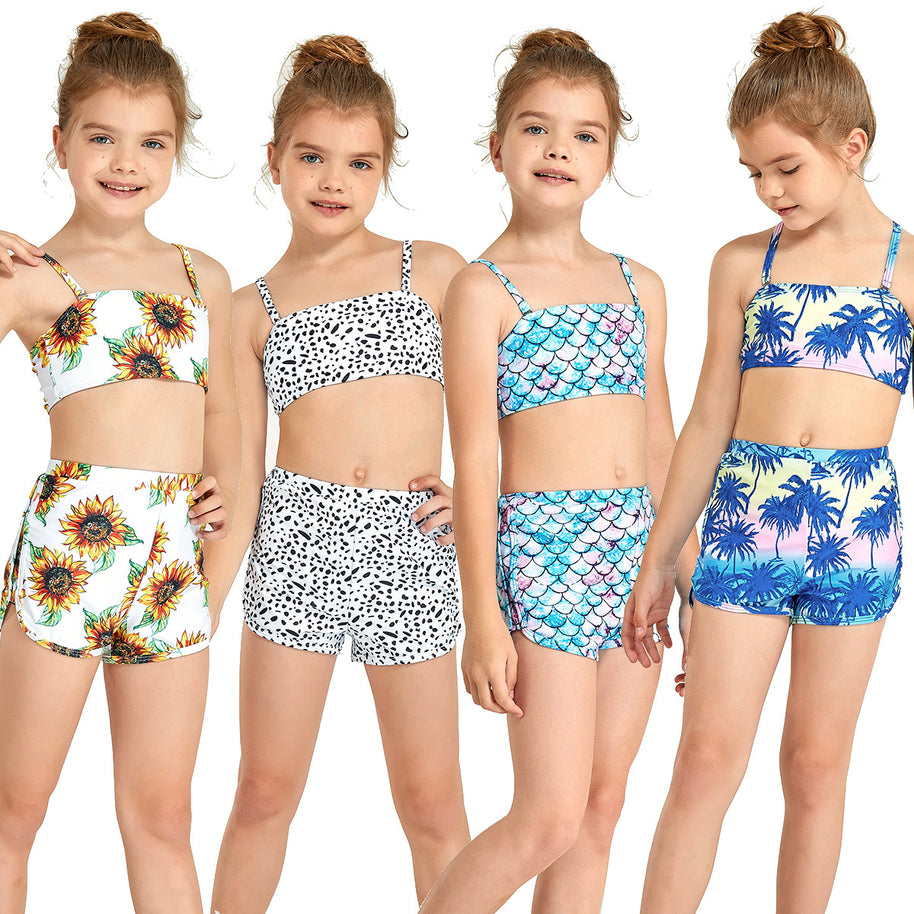 Mädchen Bikini-Set mit modischem Crop-Oberteil und hoch geschnittenen Shorts WW