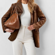 Damen Eleganter Blazer aus weichem Wildlederimitat mit schmalem Schnitt WW