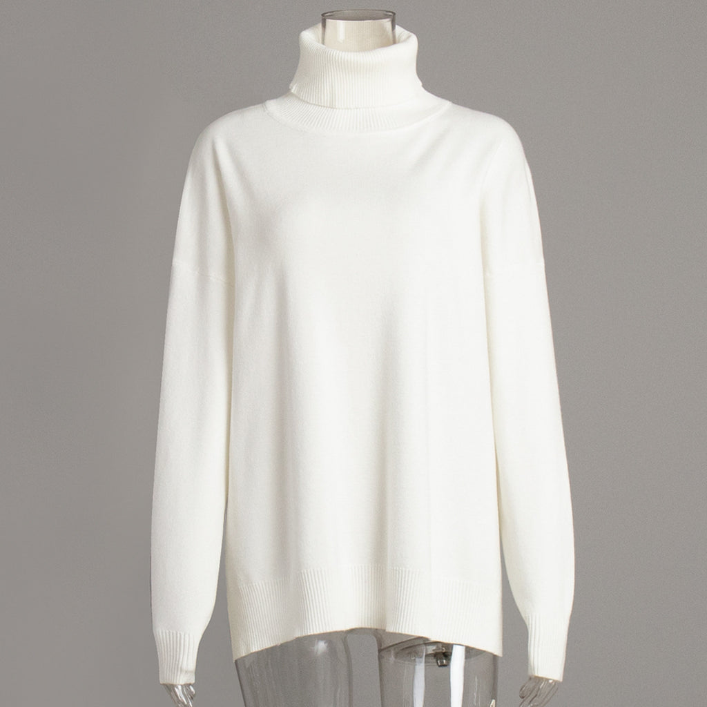 Damen lässiger Rollkragenpullover aus hochwertigem Strickmaterial mit weit geschnittenem Design WW