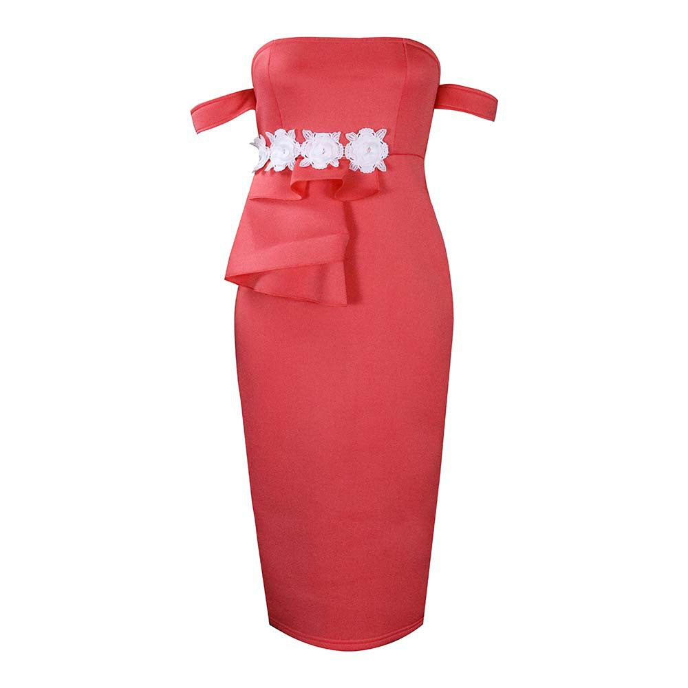 Damen Etuikleid mit Off-Shoulder Design und eleganter Rüschenapplikation WW