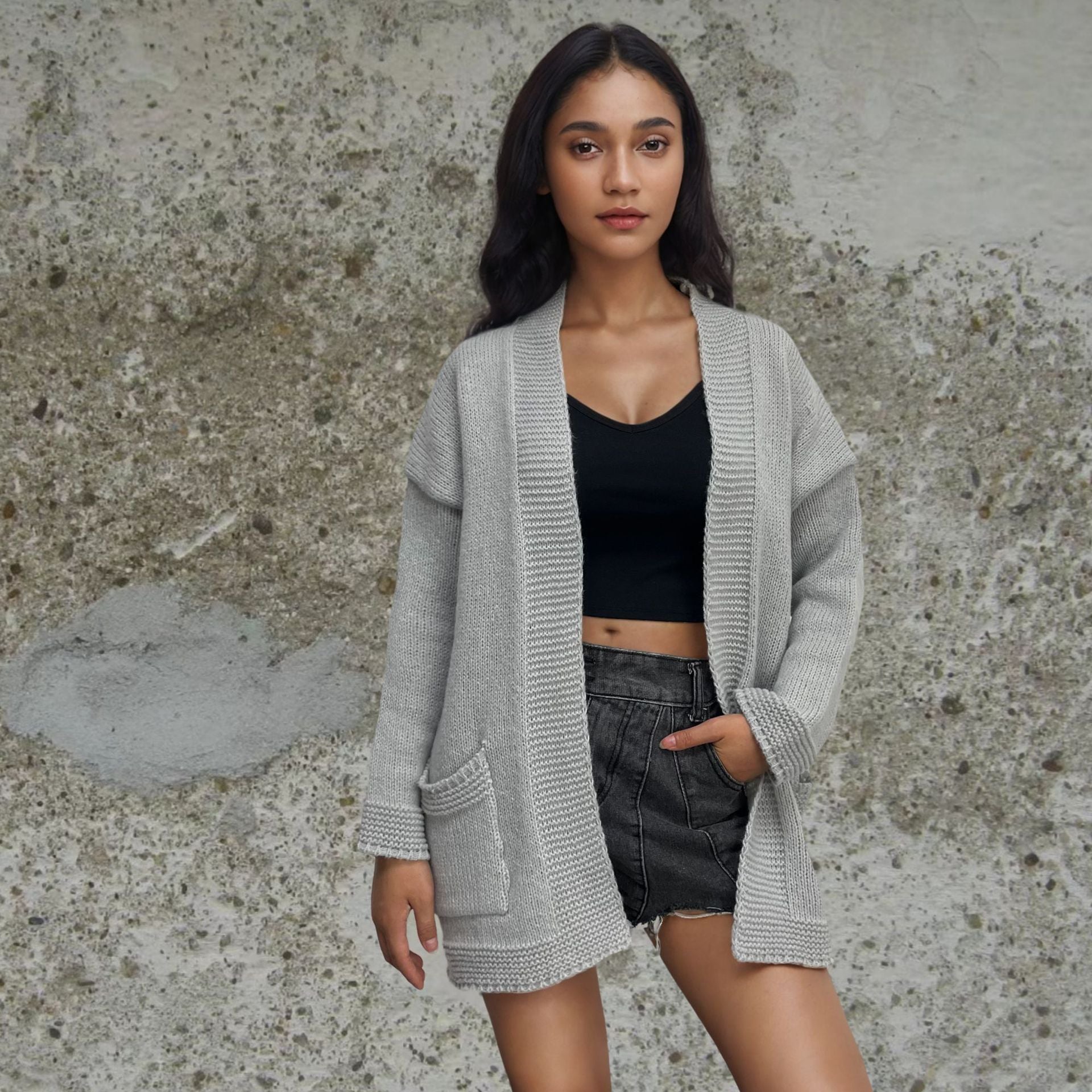 Damen Strickjacke mit großen Taschen und lässigem Schnitt WW