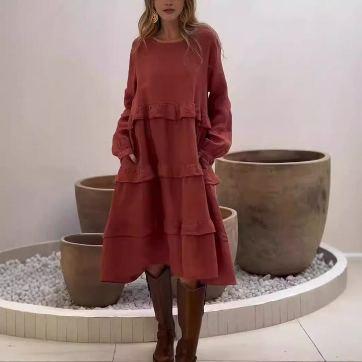W&W Mode | Rüschengerundhalslangärmeliges Kleid