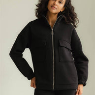 Damen sportlicher Fleece-Kapuzenpullover mit Reißverschluss und praktischen Taschen WW