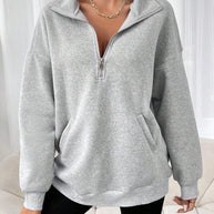 Damen lässiger Sweatpulli mit halbem Reißverschluss und Seitentaschen WW