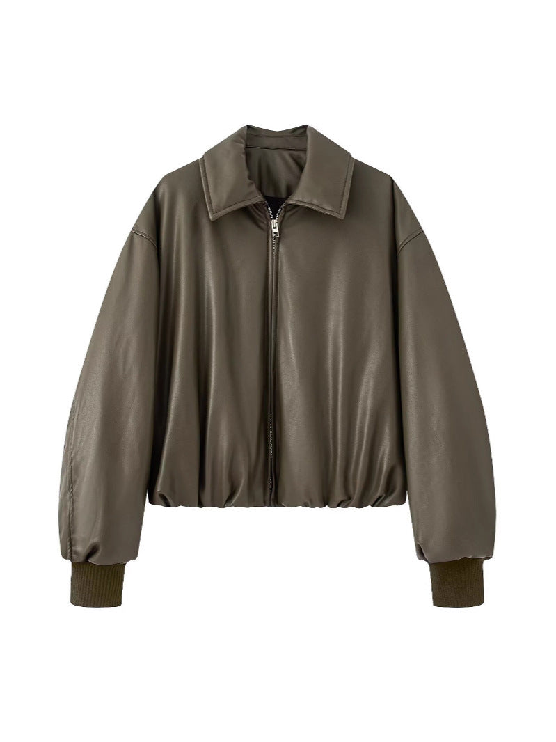 Damen Steppjacke aus Kunstleder mit hohem Kragen und elastischem Bündchen WW