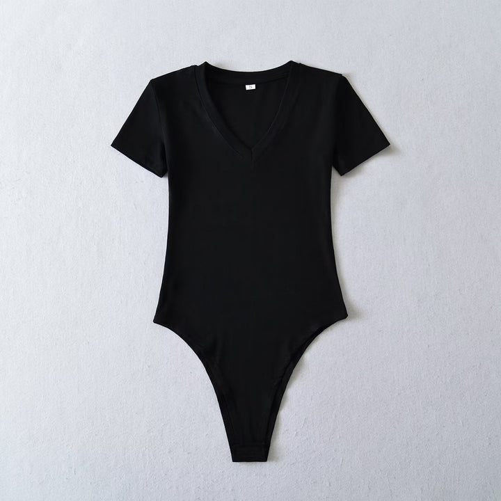 Damen Body mit tiefem V-Ausschnitt und kurzärmligem Design W&W Mode