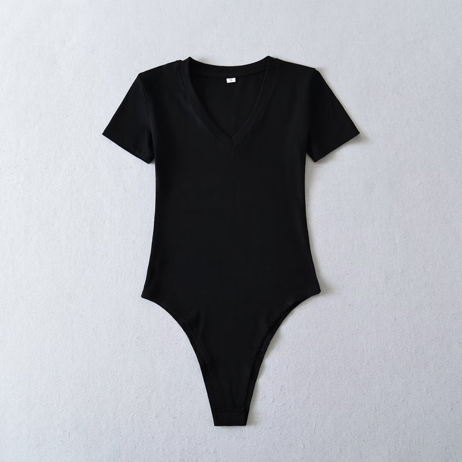 Damen Body mit tiefem V-Ausschnitt und kurzärmligem Design WW