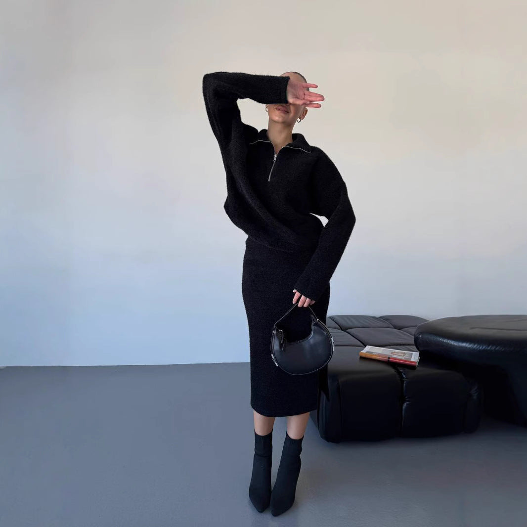 Damen Sportlicher Strickpullover mit kurzem Reißverschluss WW