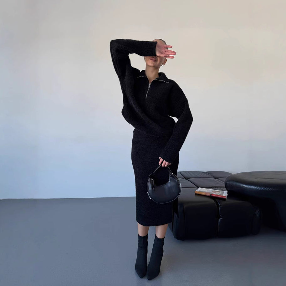 Damen Sportlicher Strickpullover mit kurzem Reißverschluss WW