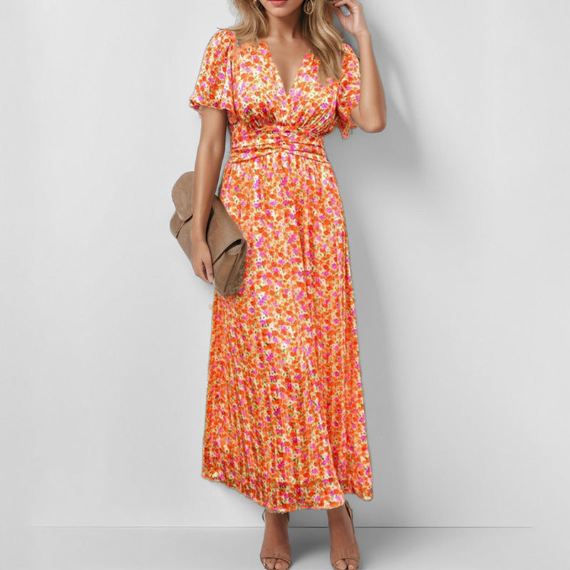 Damen Maxikleid mit floralem Schnitt und elegantem Wickeloberteil W&W Mode