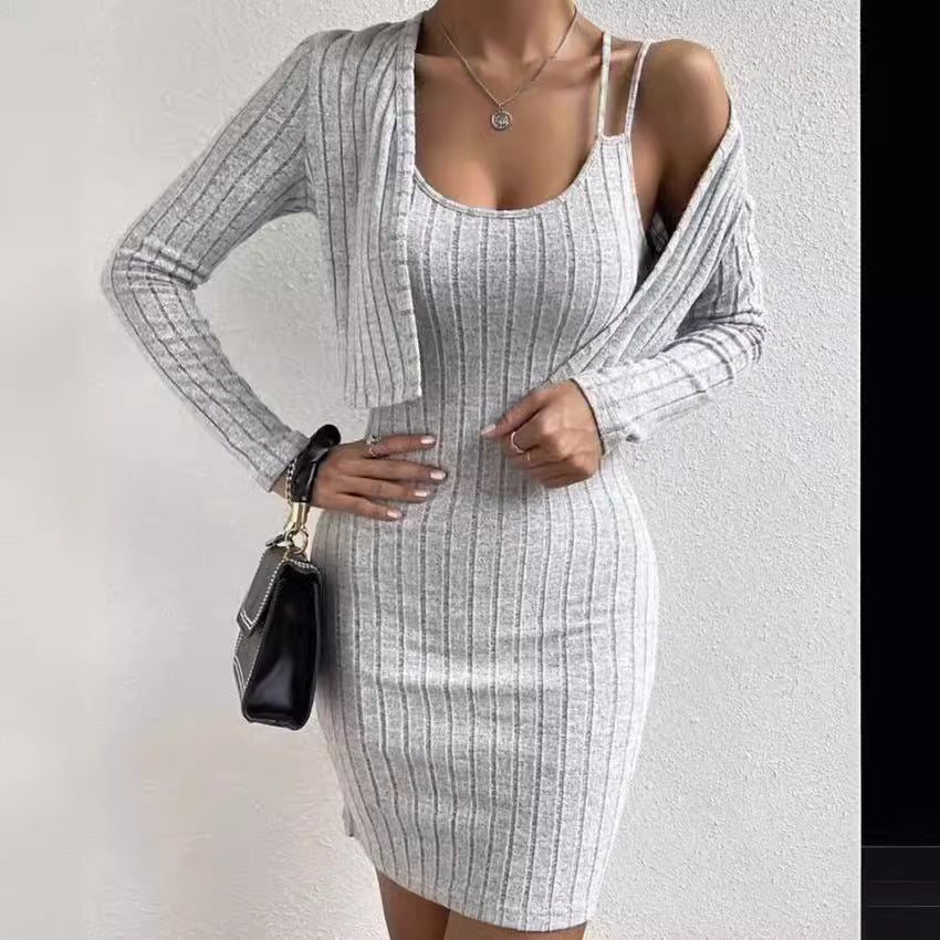 Damen Strickkleid mit geöffnetem Cardigan WW