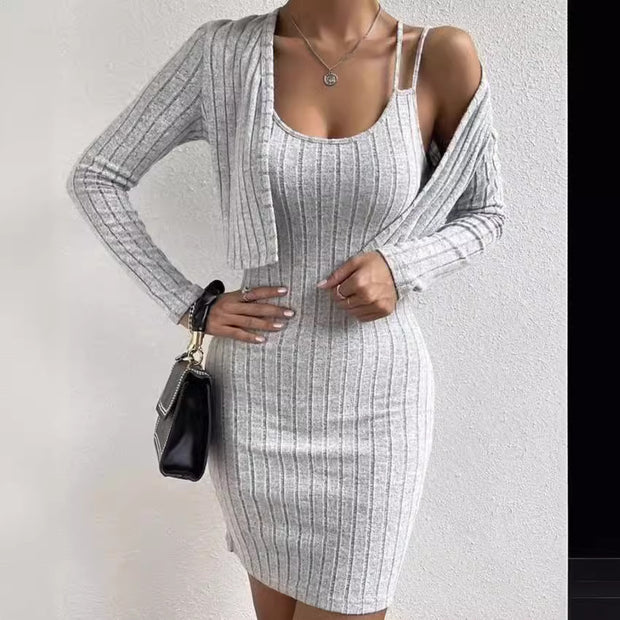 Damen Strickkleid mit geöffnetem Cardigan WW