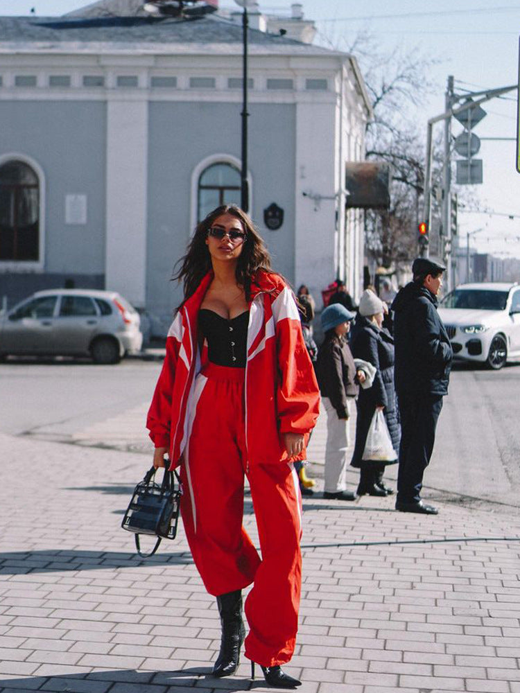 Damen Sportliche Freizeitjacke und weite Hose Set WW