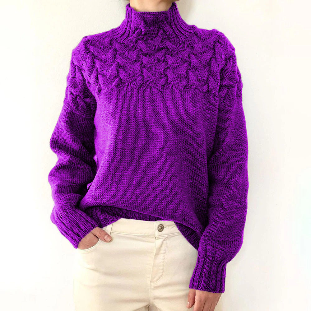 Damen Strickpullover mit hochgeschlossenem Kragen und trendigem Zopfmuster WW