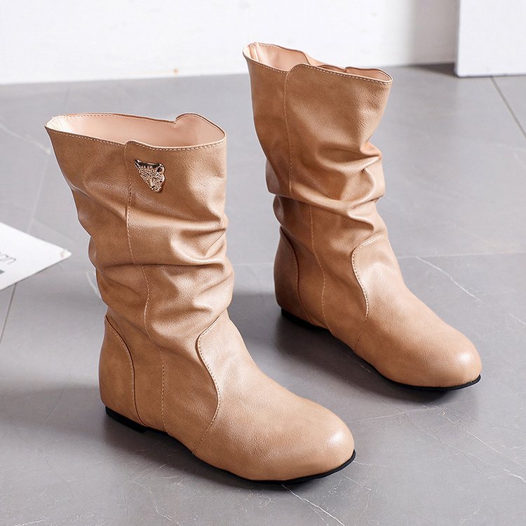 Damen modische Stiefel mit lässigem Falten-Design und elegantem Absatz W&W Mode