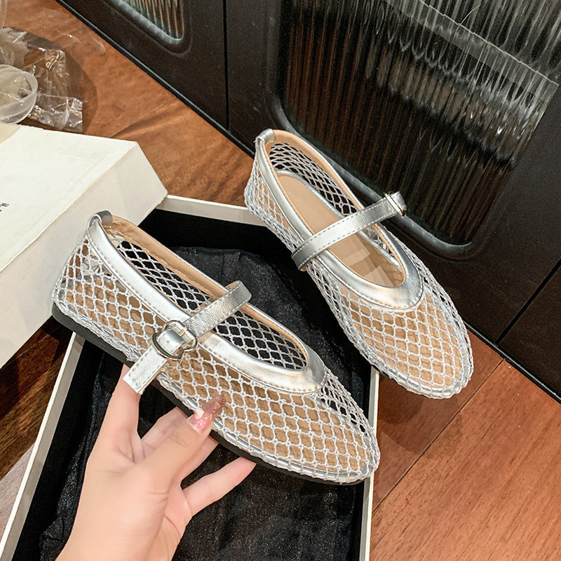 Damen Ballerinas aus Netzgewebe mit Riemen WW