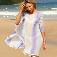 Damen Strandponcho mit luftiger Transparenz und filigranem Quastenrand WW