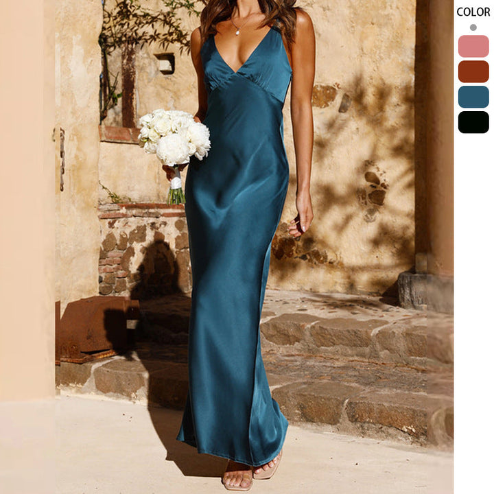 Damen Elegantes und figurbetontes Abendkleid mit tiefem V-Ausschnitt und schmalem Schnitt W&W Mode