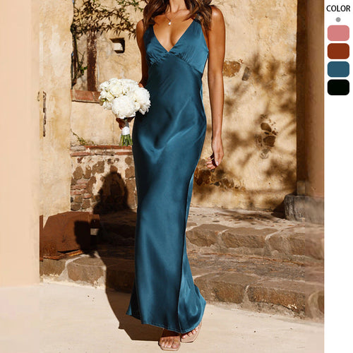 Damen Elegantes und figurbetontes Abendkleid mit tiefem V-Ausschnitt und schmalem Schnitt W&W Mode