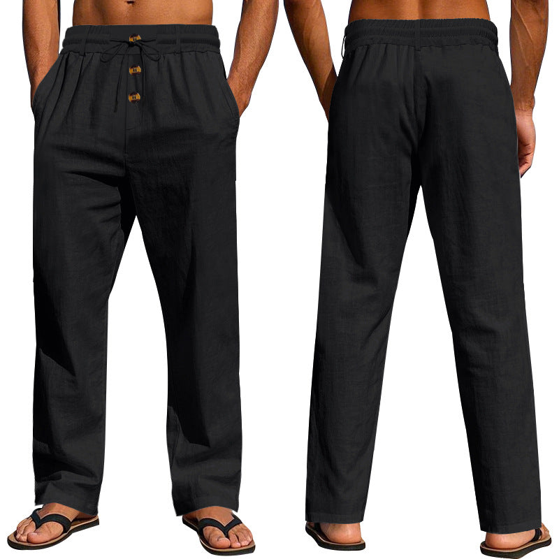 Herren Bequeme Leinenhose mit elastischem Bund und Knopfdetails W&W Mode