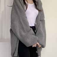 WW V-Ausschnitt einreihig lockerer Laternenärmel Strickcardigan
