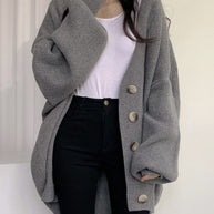 WW V-Ausschnitt einreihig lockerer Laternenärmel Strickcardigan