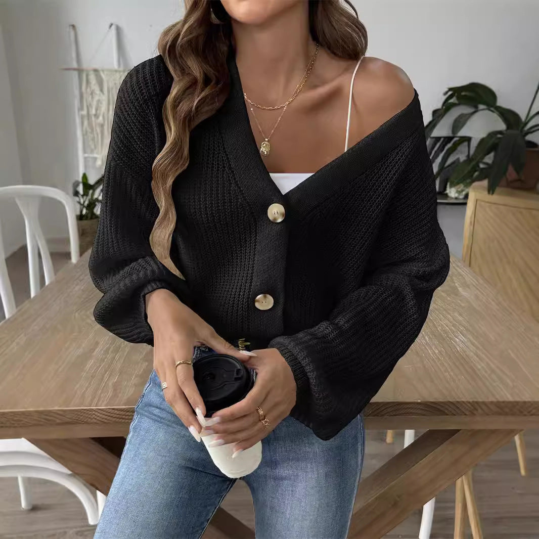 Damen lässige Strickjacke mit eleganter Knopfleiste und weitem Schnitt WW