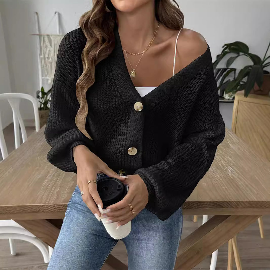Damen lässige Strickjacke mit eleganter Knopfleiste und weitem Schnitt WW