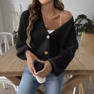 Damen lässige Strickjacke mit eleganter Knopfleiste und weitem Schnitt WW