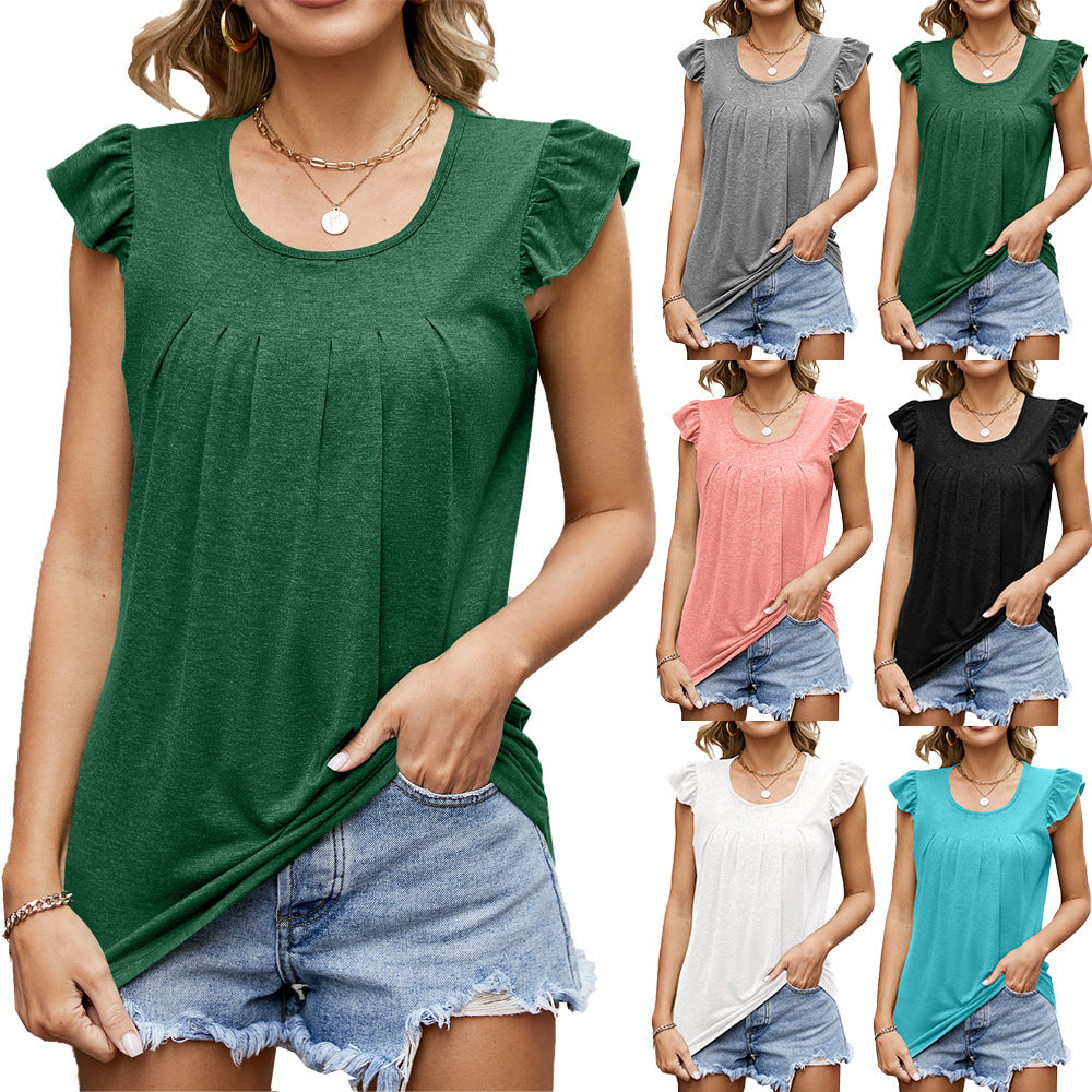 Damen ärmelloses Blusenshirt mit dekorativen Rüschendetails WW