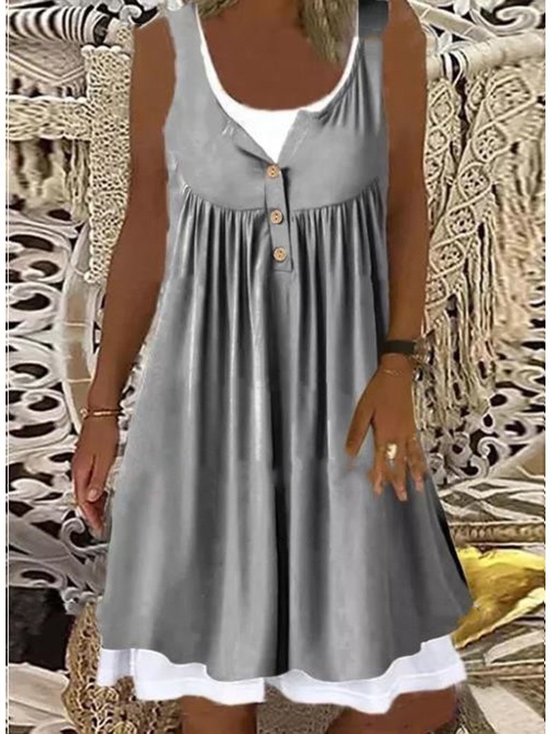 Damen Sommerliches Freizeitkleid mit dekorativen Knopfdetails und ausgestelltem Rock WW