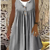 Damen Sommerliches Freizeitkleid mit dekorativen Knopfdetails und ausgestelltem Rock WW