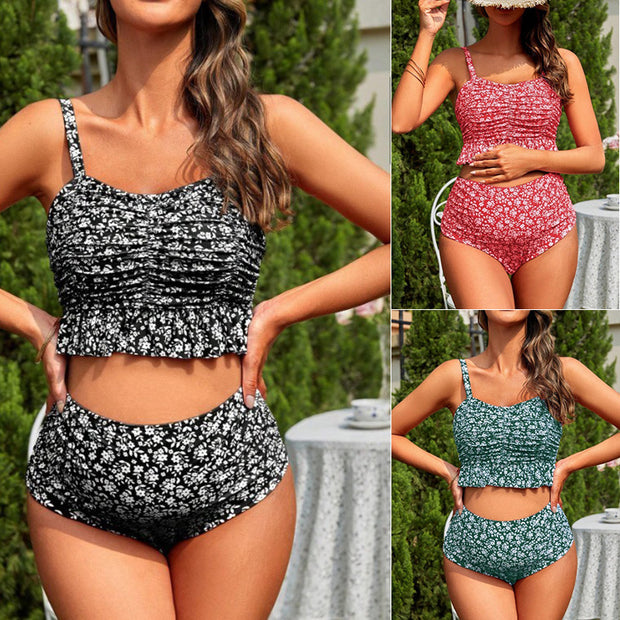 WW | Damen Tankini-Set mit verspielter Raffung und hohem Beinausschnitt